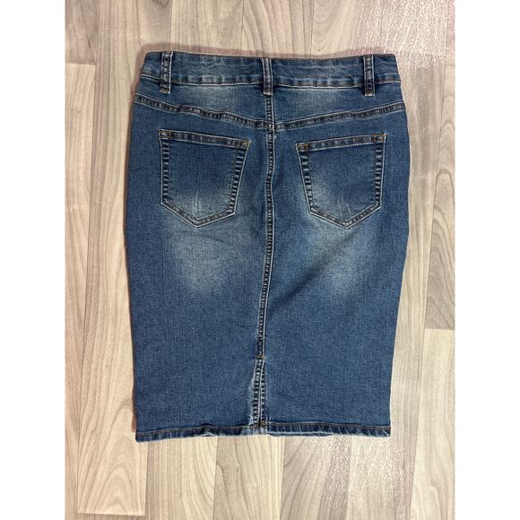 Chiqle Denim Architect Women’s Distressed Blue Denim Pencil Skirt Sz M - Picture 5 of 7